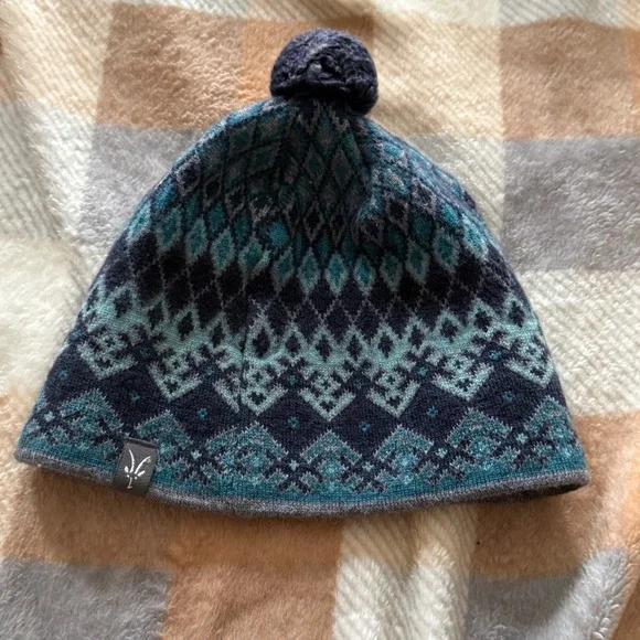 Ibex Blue and Gray Patterned Knit Hat - Picture 1 of 7